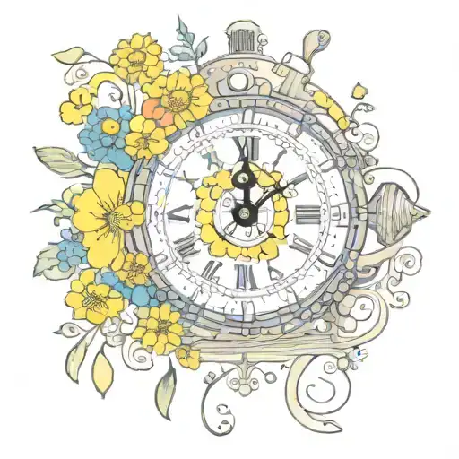 Yellow Submarine With Colorful Flowers And Clock