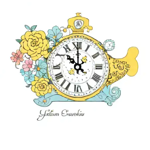 Yellow Submarine With Colorful Flowers And Clock