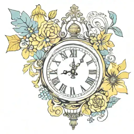 Yellow Submarine With Colorful Flowers And Clock