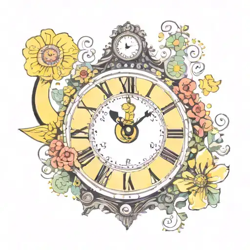 Yellow Submarine With Colorful Flowers And Clock