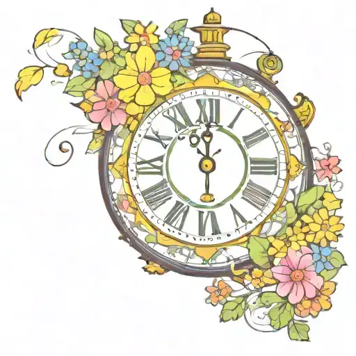 Yellow Submarine With Colorful Flowers And Clock