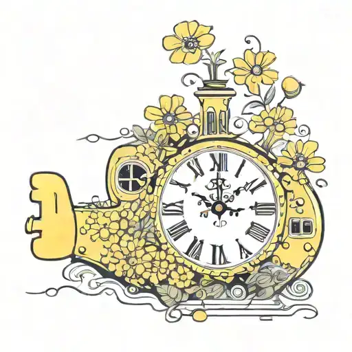 Yellow Submarine With Colorful Flowers And Clock