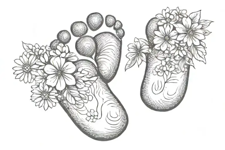 Baby Foot Print With Flowers