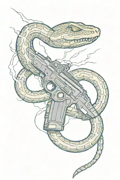 A Coiled Snake Holding A Gun In The Lightning