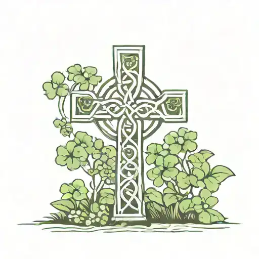 Celtic Cross With Clovers Growing Out Of It