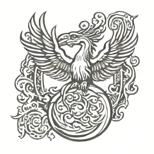 Karma Symbol And Phoenix Rising From Flames
