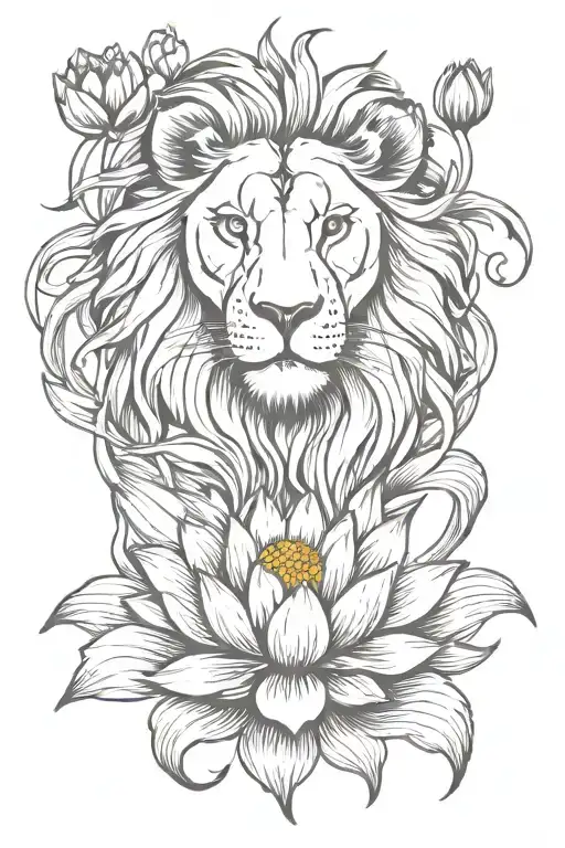 Lion And Lotus Flower Intertwined