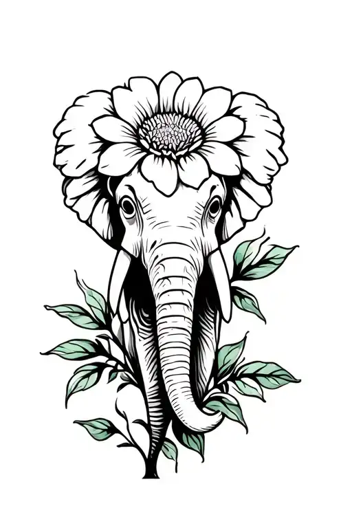 Elephant And Flower Blooming
