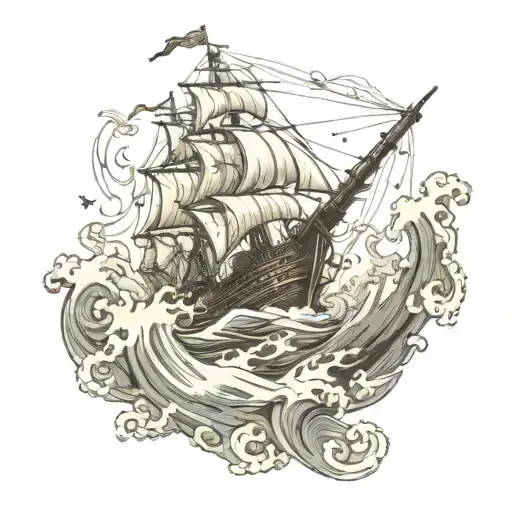 Kraken Breaking Ship Sailing Through Stormy Seas