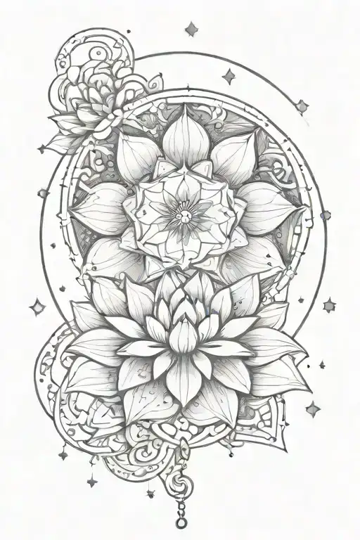 Mandala Lotus And Moon With The Constellation Cancer On The Forearm
