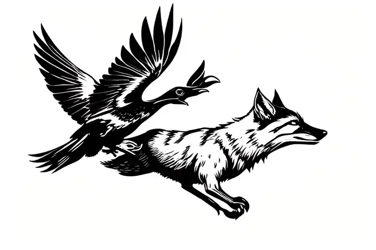 Flying Crow And Running Fox