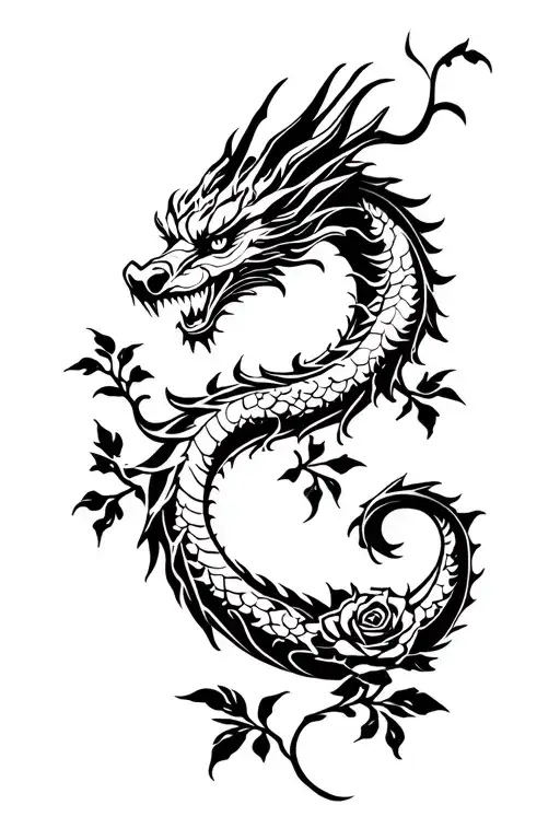 Elegant Dragon With Roses
