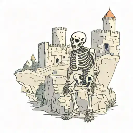 A Skeleton In War Outfit Watching A Castle On A Hill