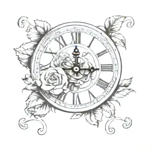 Roman Numeral Clock With A Rose On The Inside