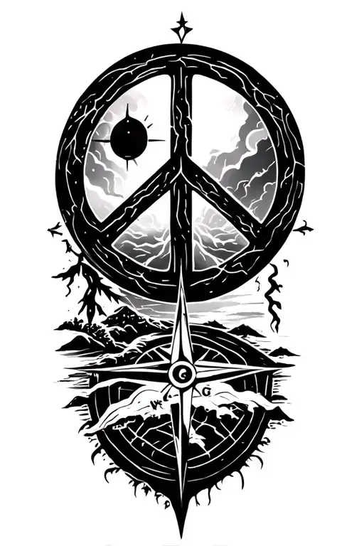 Peace And Lightining Storm And Compass And Nature