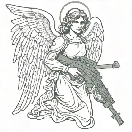 Guardian Angel Holding A Machine Gun