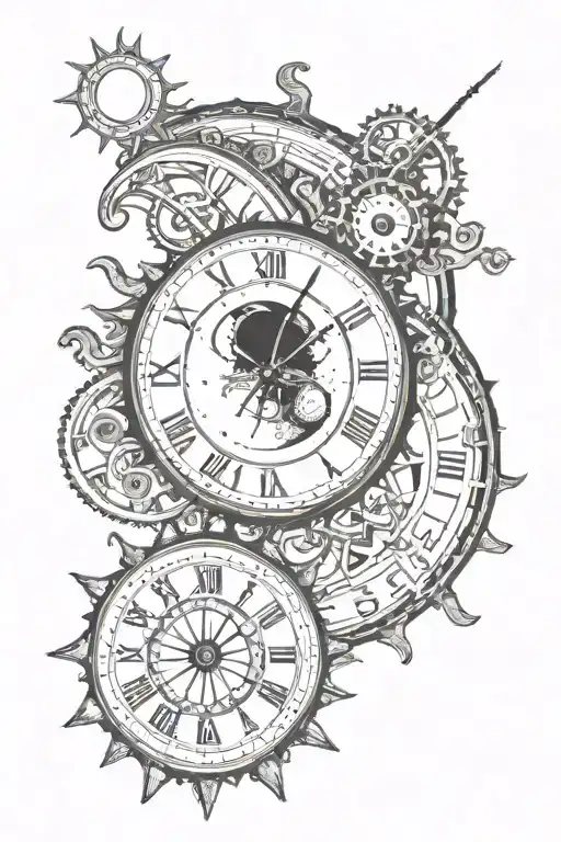 Moon And Sun In Ying Yang With Time Gear