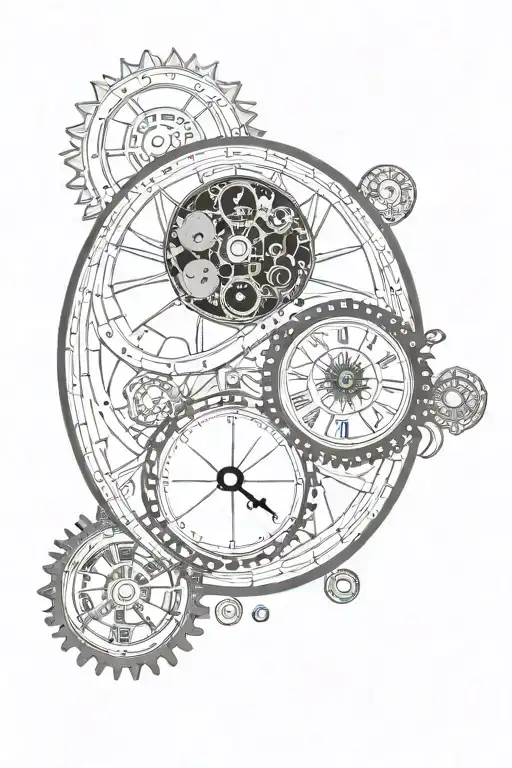 Moon And Sun In Ying Yang With Watch Gear