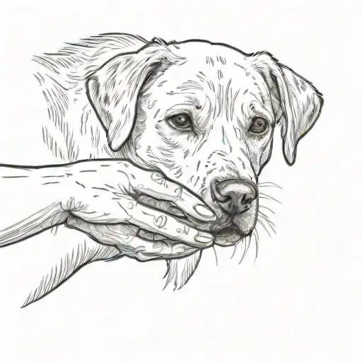 A Lab Dog Holding A Human Hand