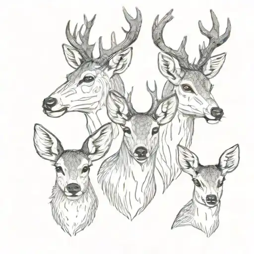 Family Of Deer Heads On Torso Dad Mom Daughter And Son In A Vertical Line