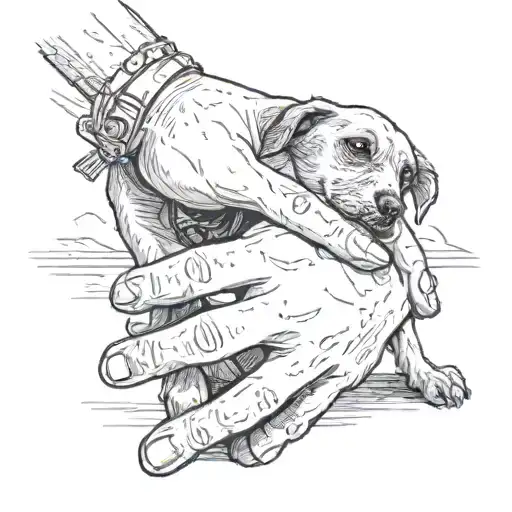A Lad Dog Holding A Human Hand