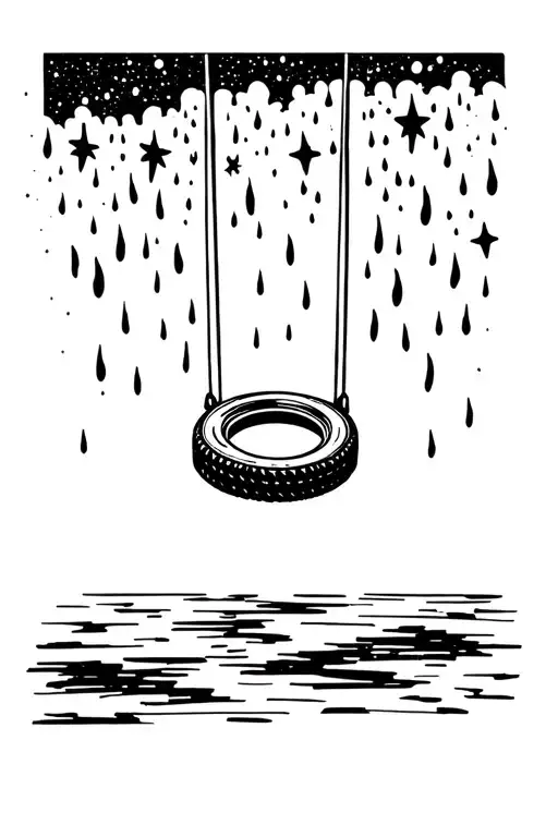 Tire Swing In Shooting Star Rain With Galaxy Above
