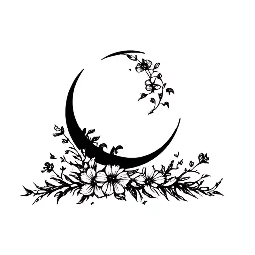 Moon And Flowers Growing