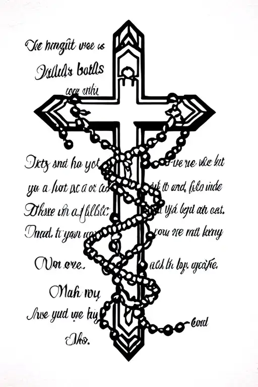 Cross With Rosary Wrapped And Bible Verse