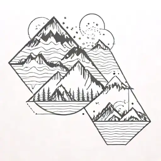 A Minimalist Tattoo Design Of Geometric Patterns Inspired By Mountain Landscapes
