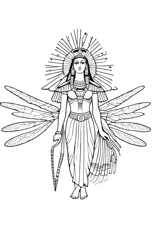 Goddess Isis Facing Front With Dragonfly Wings Spread Wide Behind Her