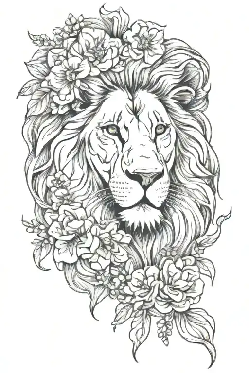 Lion And Flowers