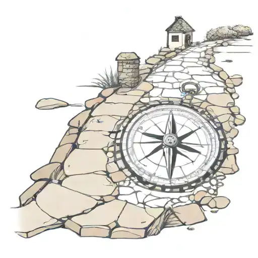 Stone Road Leading Home With Small Compass