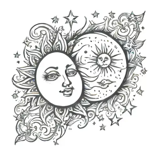 Moon And Sun With Stars