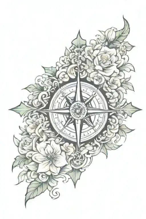 Cross Tattoo With Flowers And Compass