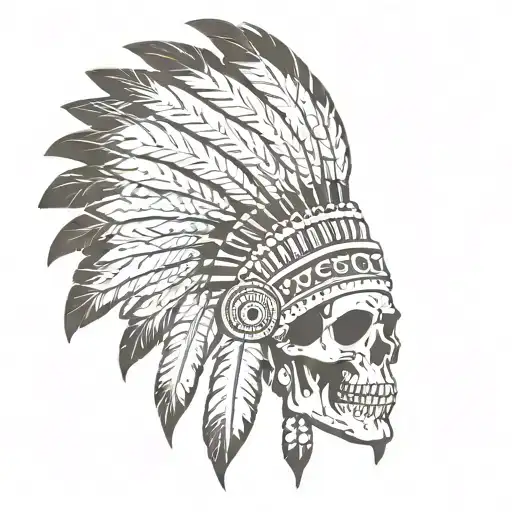 Indian Chief Headdress With Skull Face For A Leg