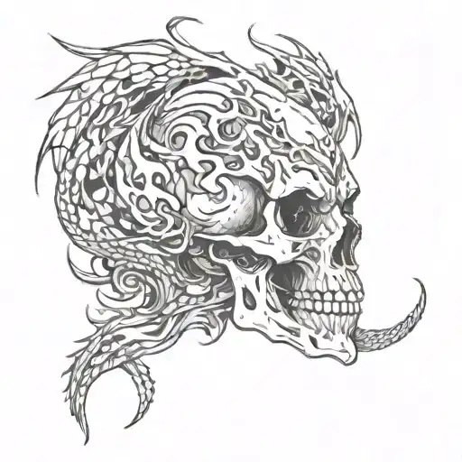 Abstract Skull With Dragon Intertwined