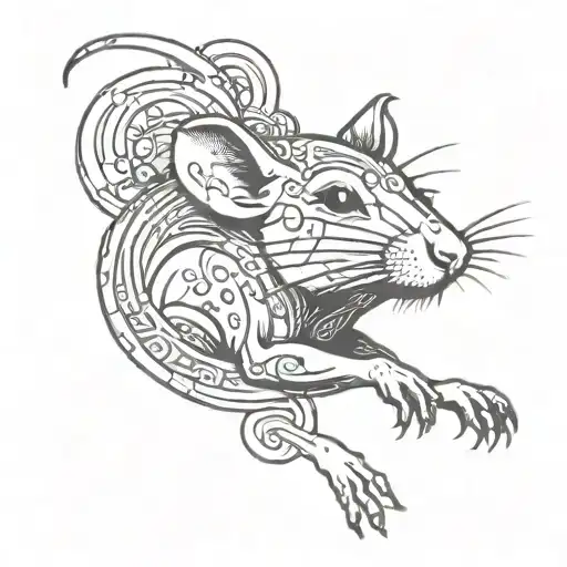 Tattoo Featuring A Psychedelic Rat Surrounded By Y2k Symbols