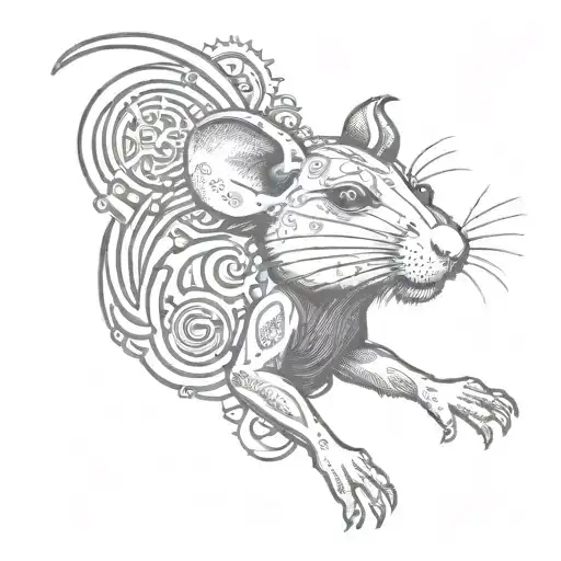 Tattoo Featuring A Psychedelic Rat Surrounded By Y2k Symbols