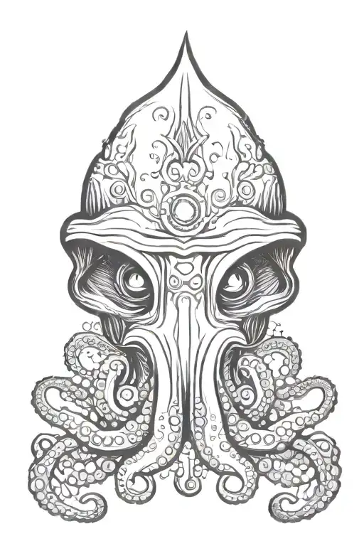 Tattoo Of A Mystical Octopus In A Hood Without A Face