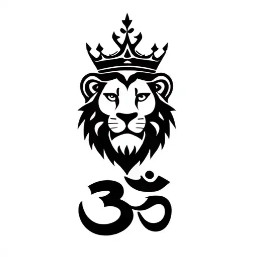 A Lion Face With A Crown And An Aum Symbol Below The Lion