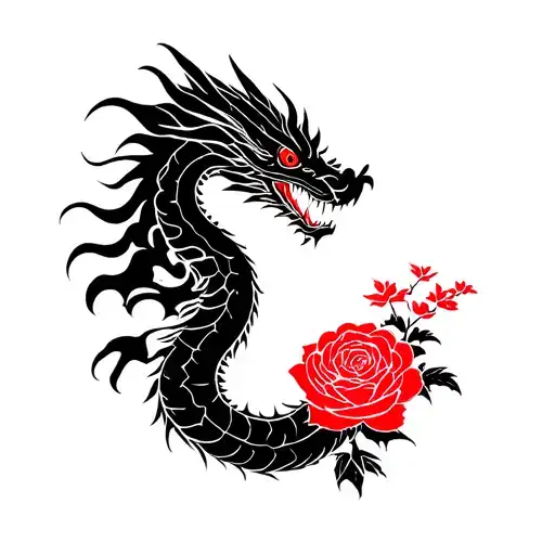 Japanese Dragon With Rose