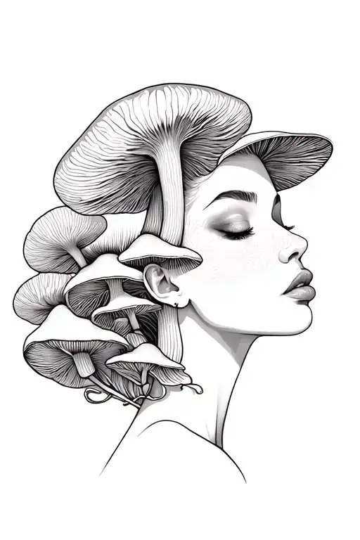 Full Body Of Women With Mushroom Head Beautiful Face And Body Silhouette