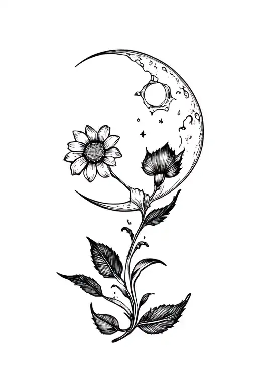 Flower And Moon Merging Together