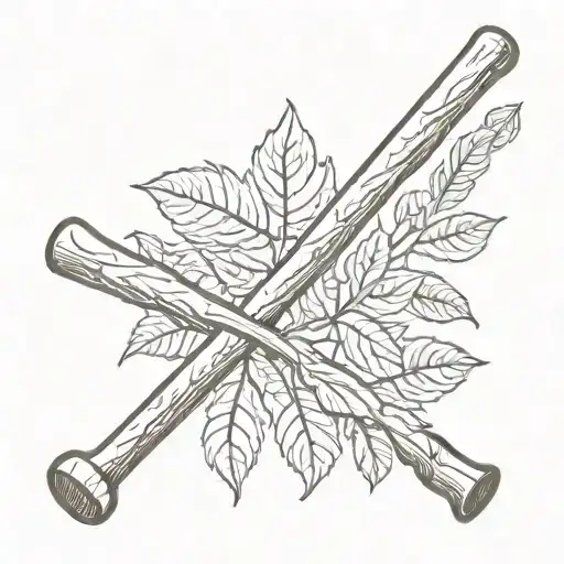 Baseball Bat And Leaves Intertwined