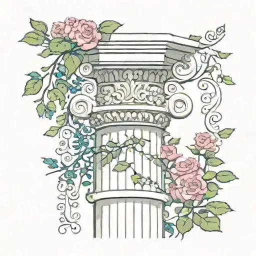 Greek Pillar And Rose Vines