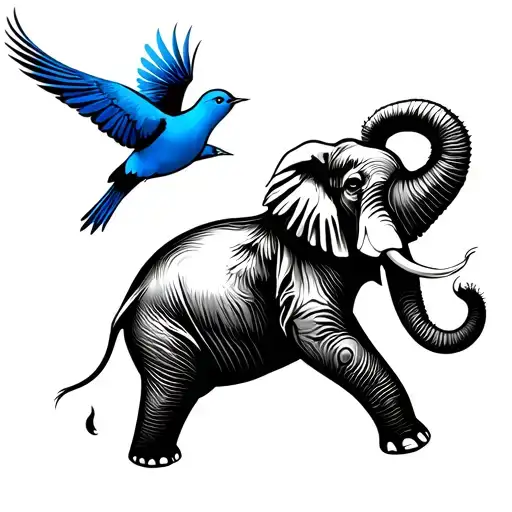 Elephant & Blue Bird Flying