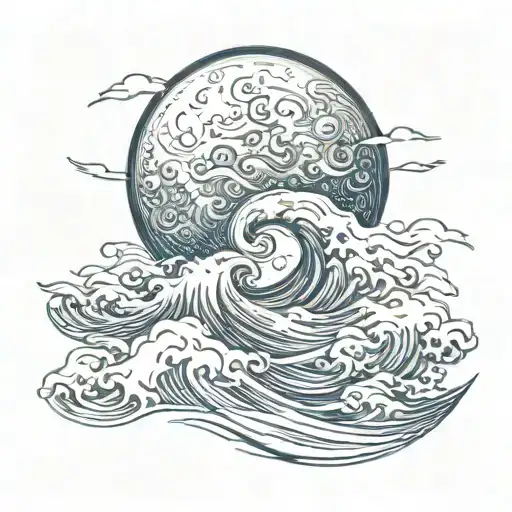 Moon And Sea Waves