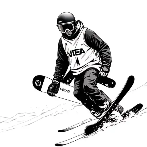 Guy With A Snowboard Outfit Carries Snowboard Under 1 Arm And Skis On The Other