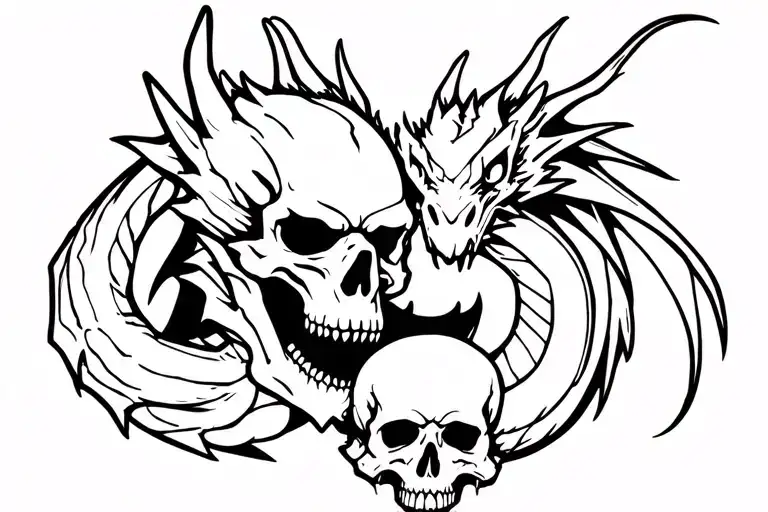 Dragon Holding Bearded Skull