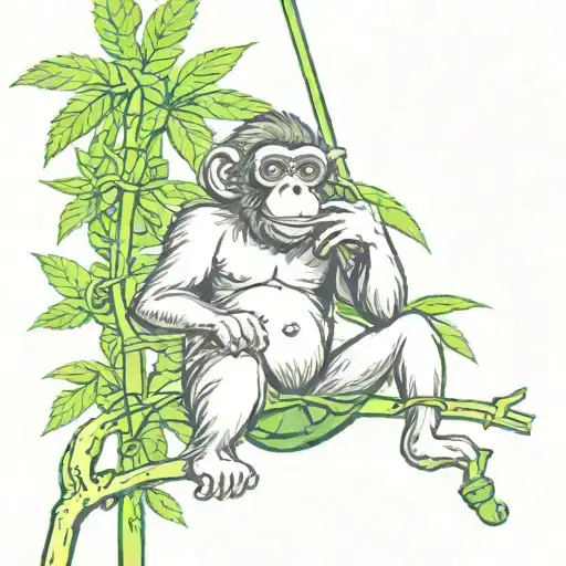 A Monkey Smoking A Joint While Swinging From A Cannabis Plant